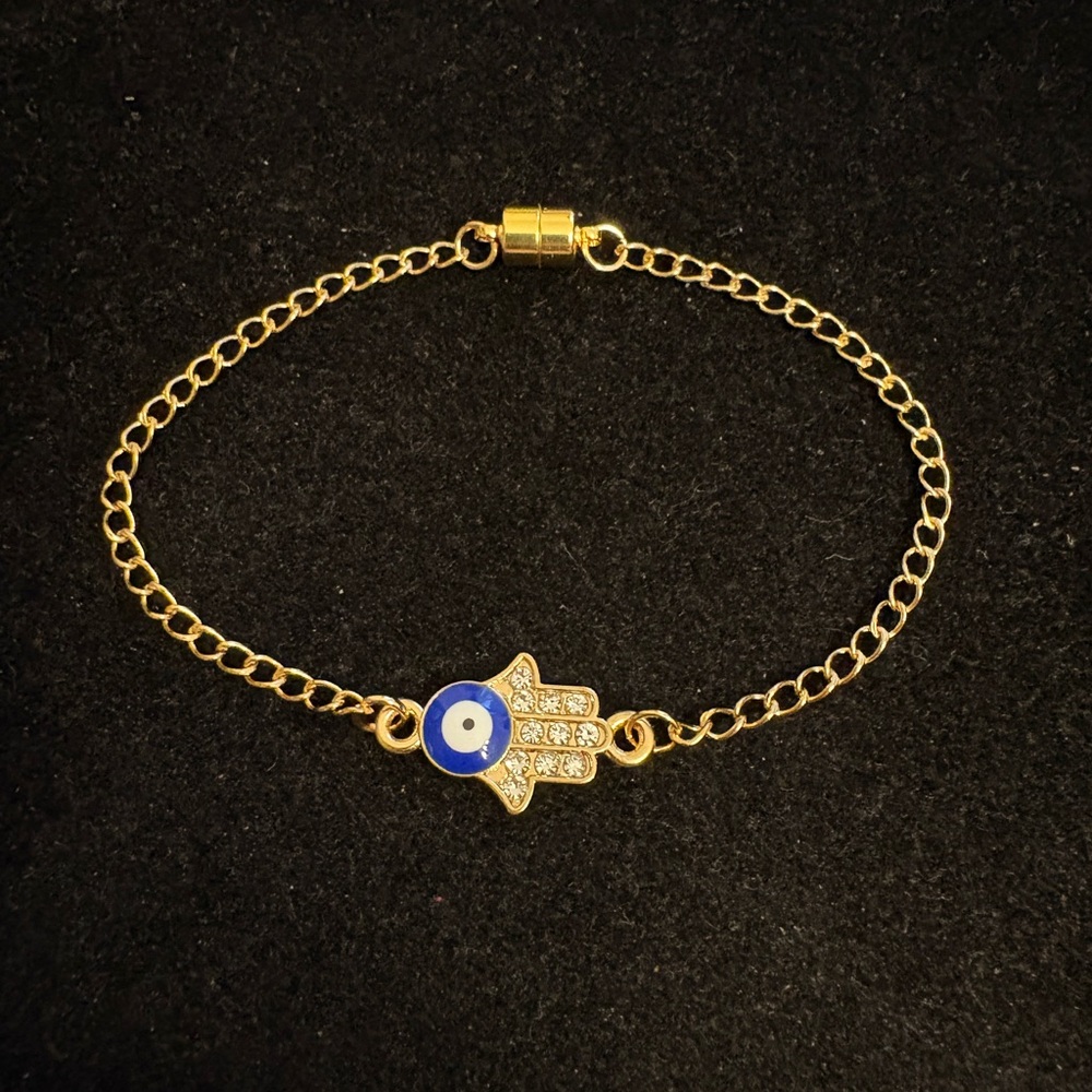 Rhinestone Hamsa Hand Evil Eye gold Chain Bracelet